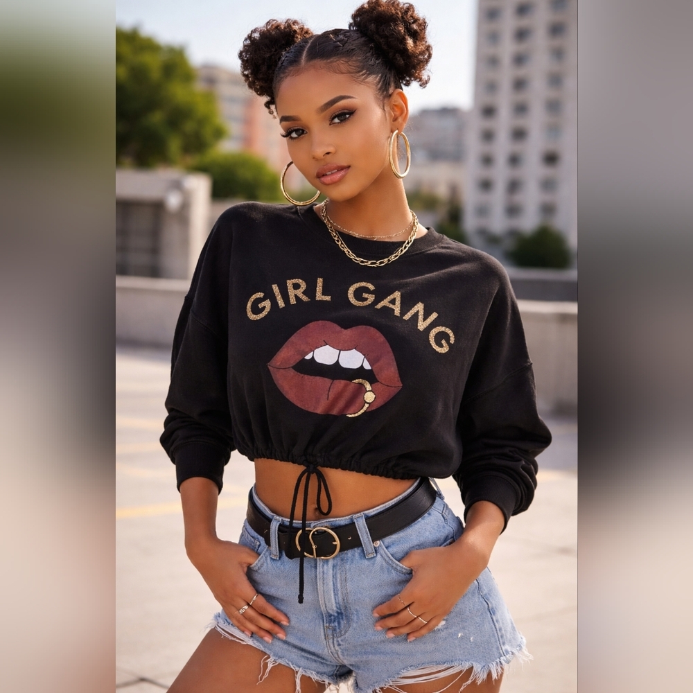 Fashion Nova “Girl Gang” Cropped Sweatshirt – Size Medium